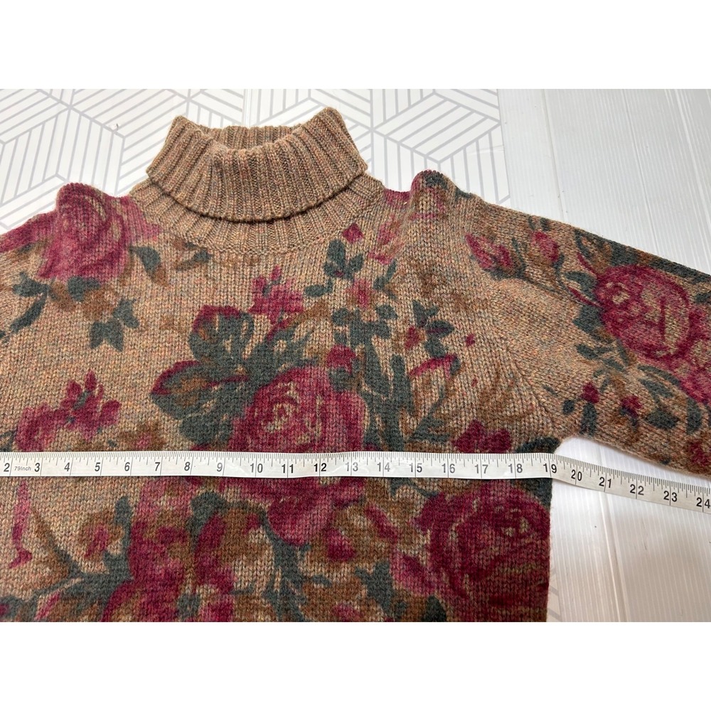 Vintage 90s Ralph Lauren Women's size S Floral Wool Turtleneck Sweater Roses - Picture 8 of 8